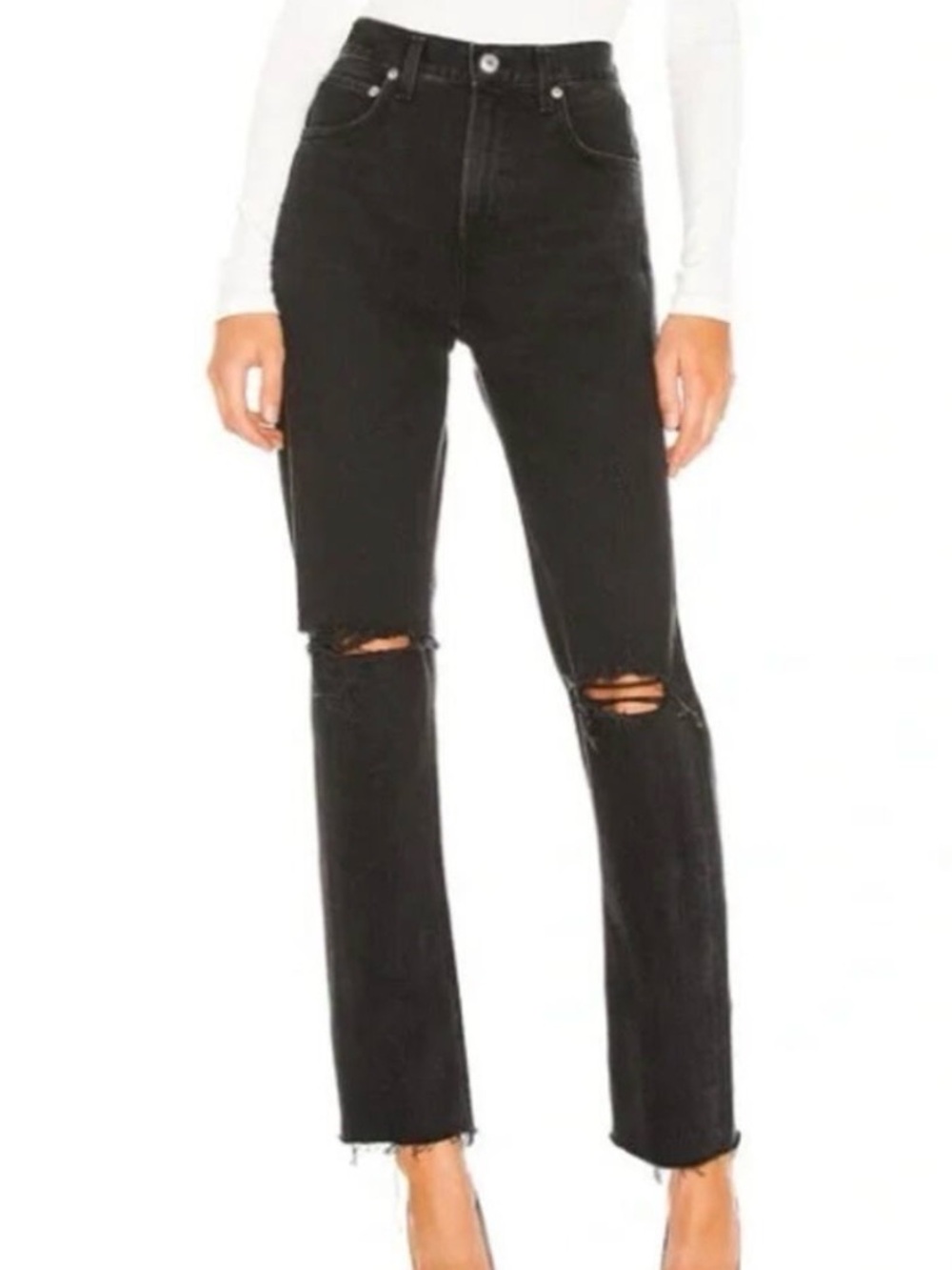 Agolde Cherie High Rise Straight Jeans | Washed Black | Size 25